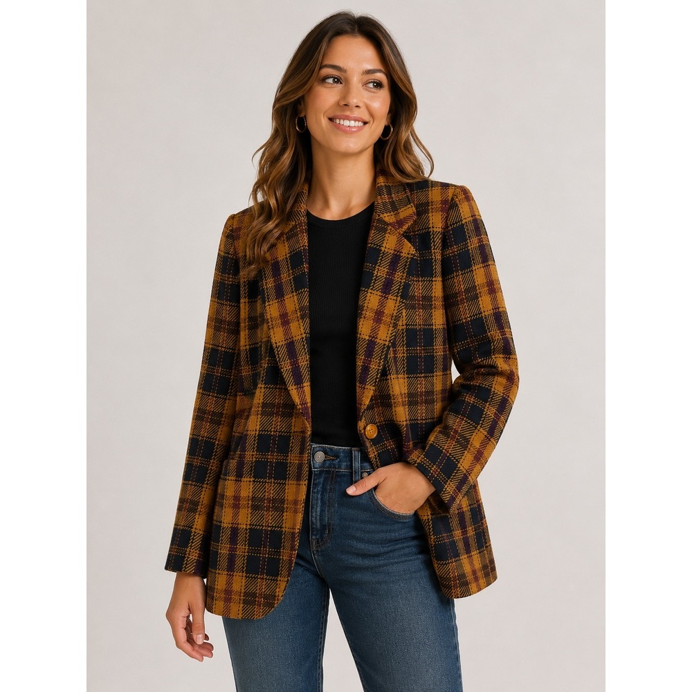Vintage Jones New York Blazer Women 2P Yellow Black Preppy Dark Academia Pockets